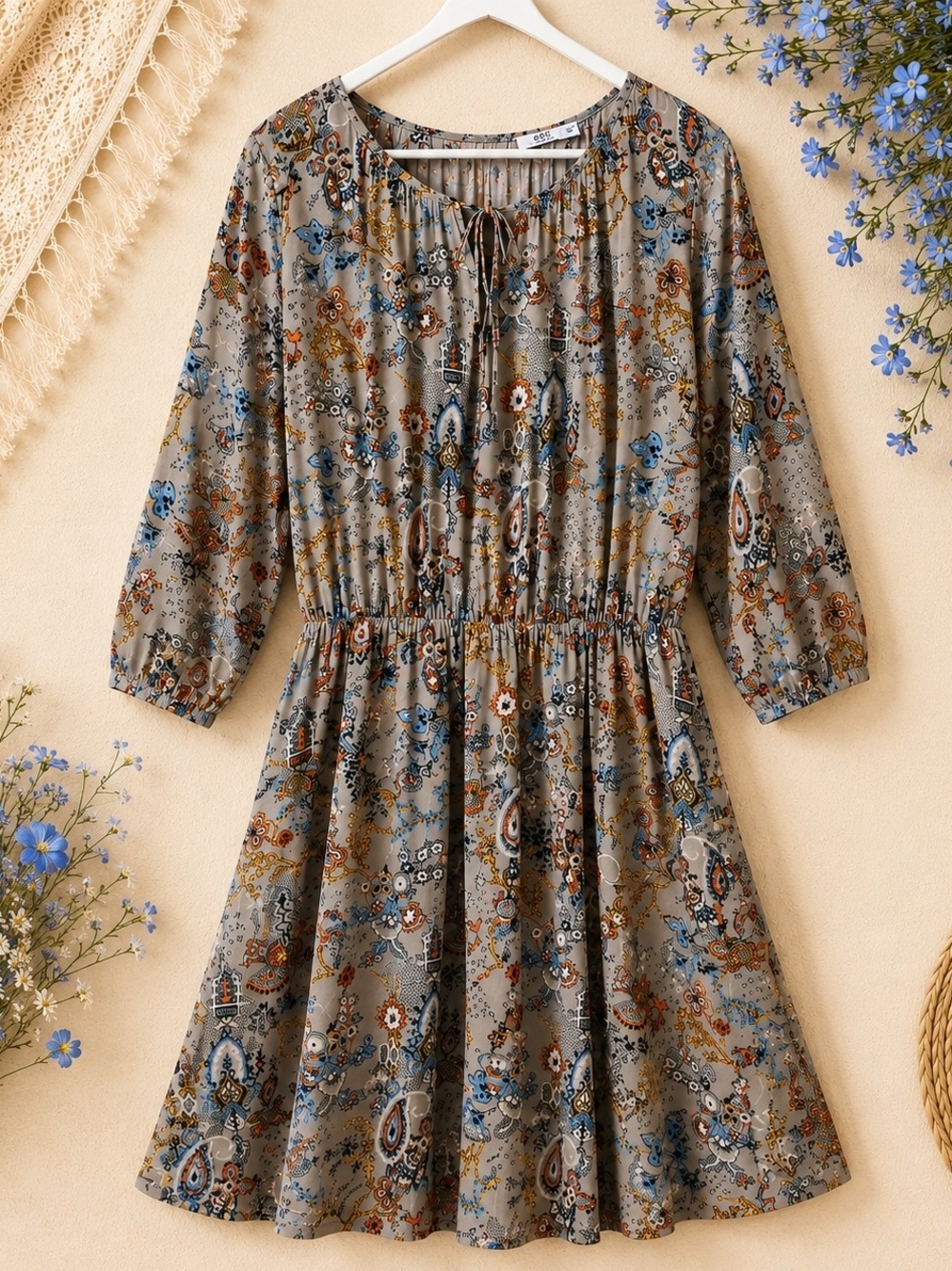 edc Floral Paisley Boho Prairie Dress Size 40- M/8 Ptp 21